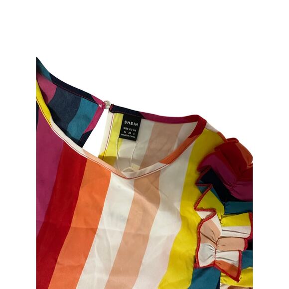 SHEIN VCAY Multicolor Rainbow Stripe Ruffle Sleeve Dress – Size M – NWT - Picture 7 of 11